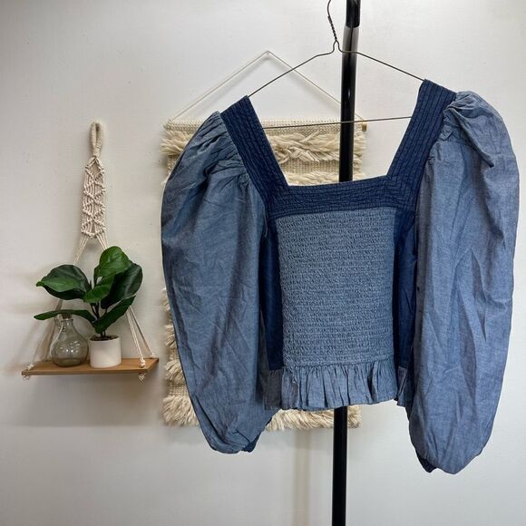 Love The Label Smocked Puff-Sleeve Blouse 👚 Anthropologie - Picture 7 of 15